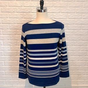 Liz Claiborne Blue Striped Blue and Grey Light Boatneck Sweater